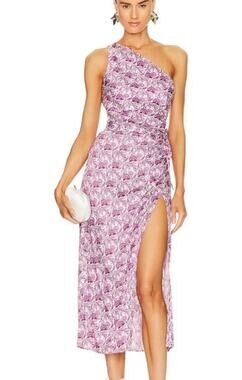 CAMI NYC Nanu One-Shoulder Dress Purple Pansy Paisley New US 8
